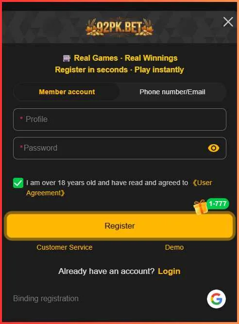92PK Game Register